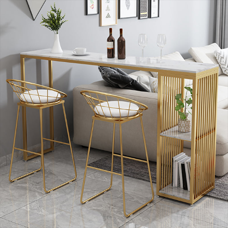 Modern Bar Table Set 1/3 Pieces Faux Marble Counter Table with Upholstered Stools