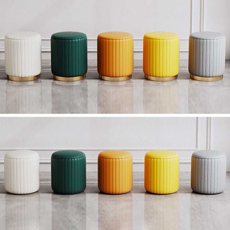 Faux Leather Pouf Cylinder Solid Water Resistant Modern Standard Ottoman