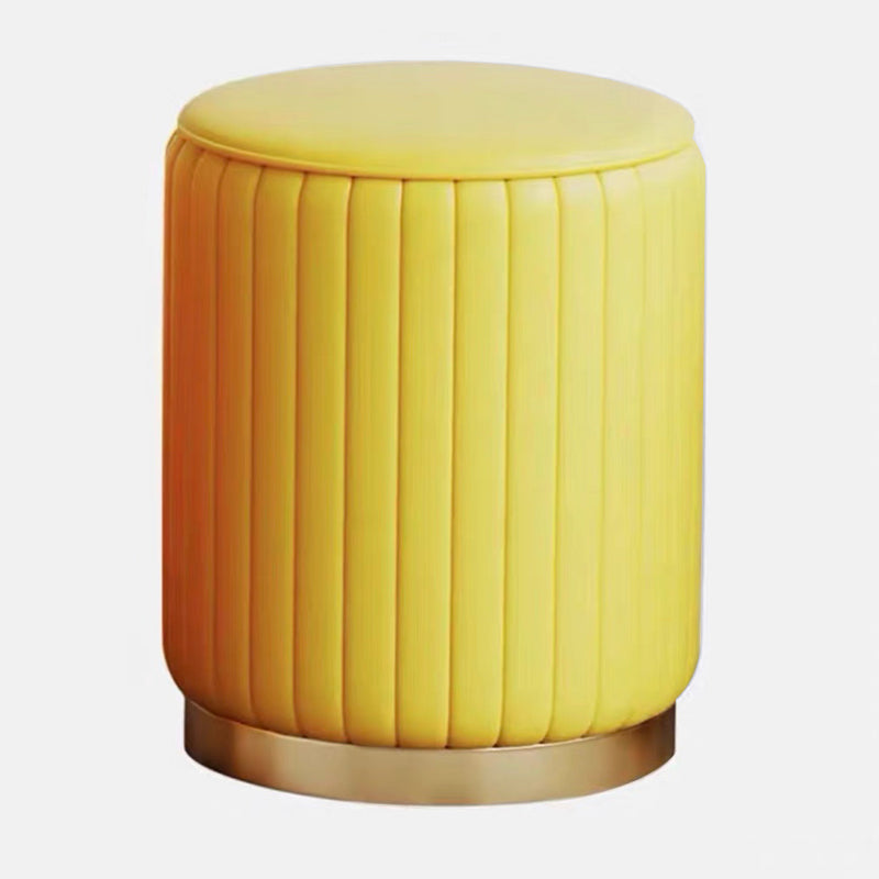 Faux Leather Pouf Cylinder Solid Water Resistant Modern Standard Ottoman