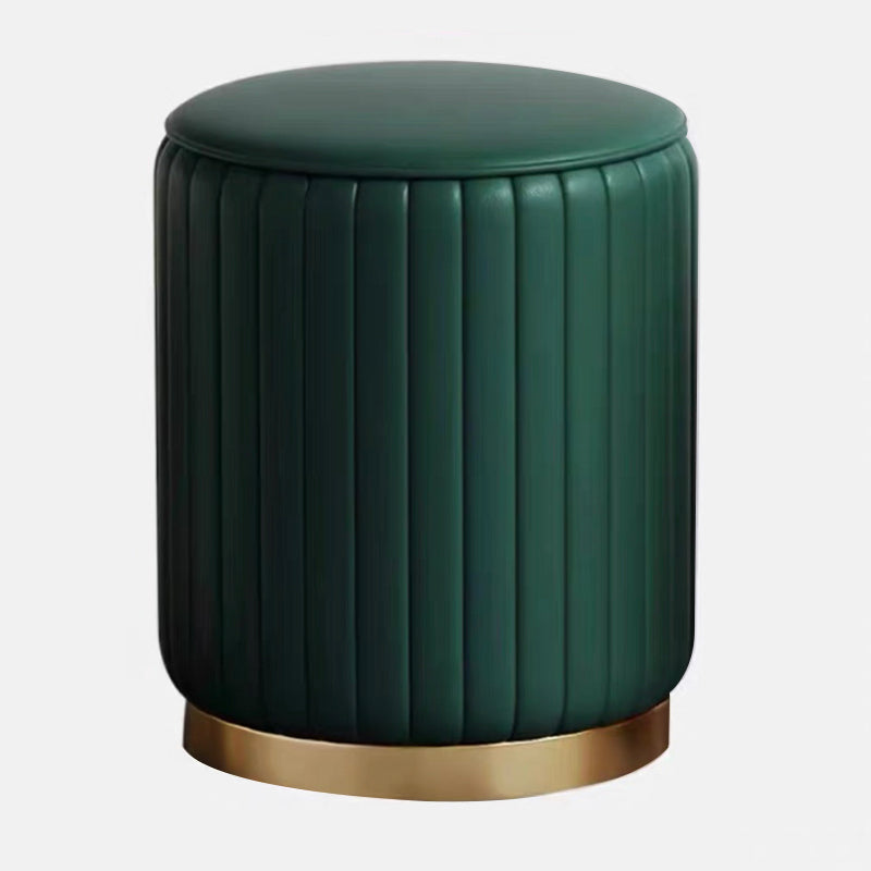 Faux Leather Pouf Cylinder Solid Water Resistant Modern Standard Ottoman