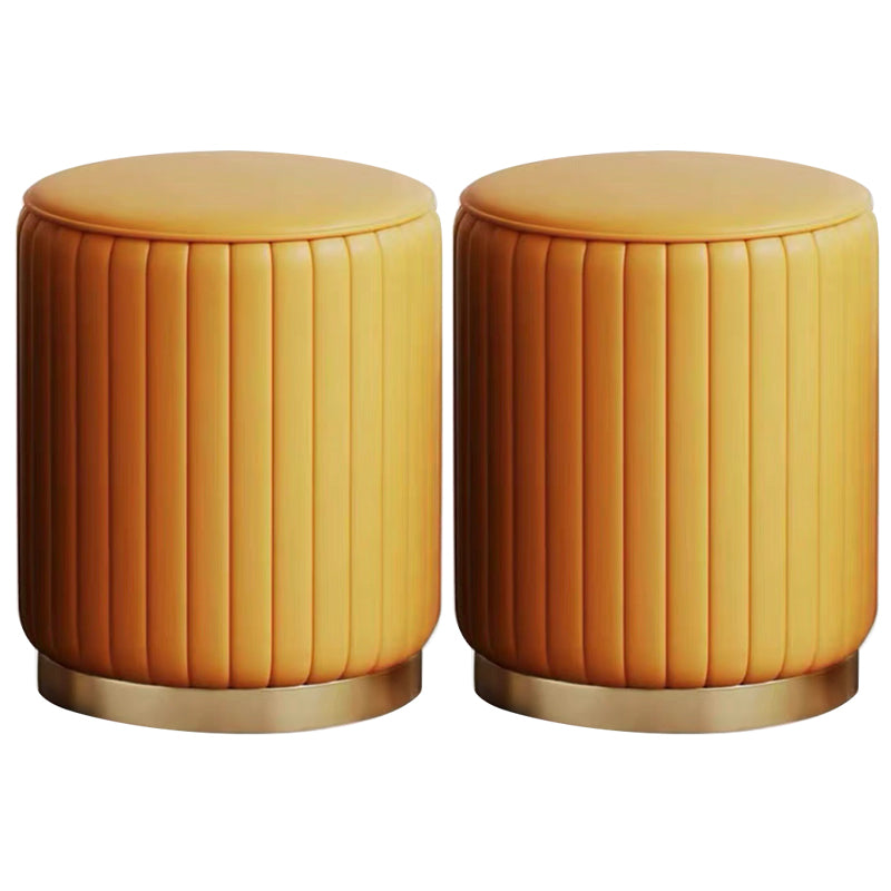 Faux Leather Pouf Cylinder Solid Water Resistant Modern Standard Ottoman