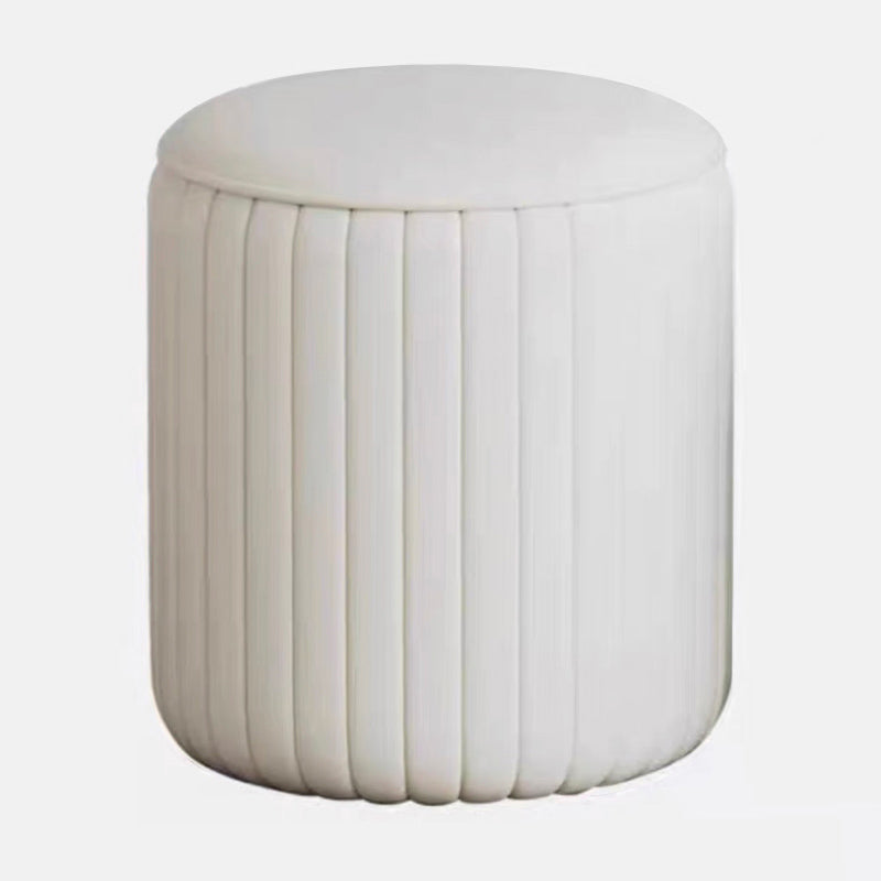 Faux Leather Pouf Cylinder Solid Water Resistant Modern Standard Ottoman