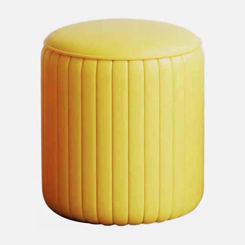 Faux Leather Pouf Cylinder Solid Water Resistant Modern Standard Ottoman