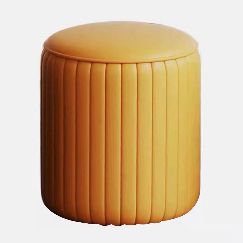 Faux Leather Pouf Cylinder Solid Water Resistant Modern Standard Ottoman