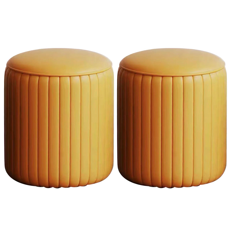 Faux Leather Pouf Cylinder Solid Water Resistant Modern Standard Ottoman