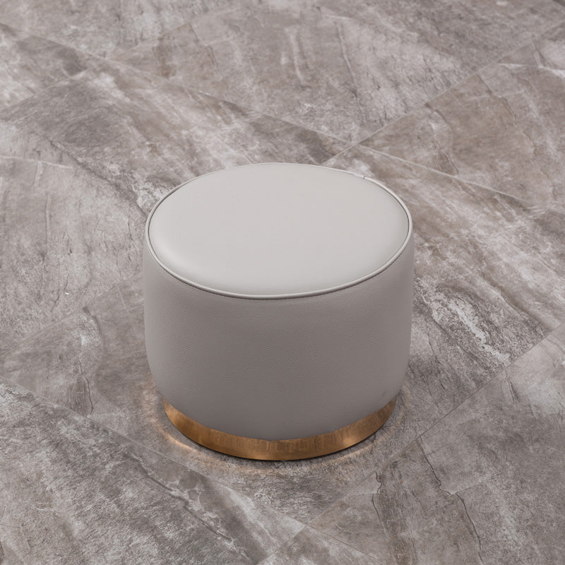 Glam Round Shape Ottoman Genuine Leather Upholstered Standard