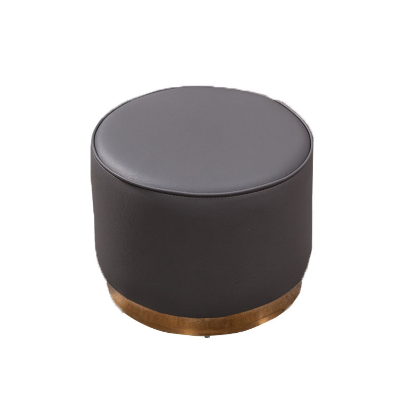 Glam Round Shape Ottoman Genuine Leather Upholstered Standard
