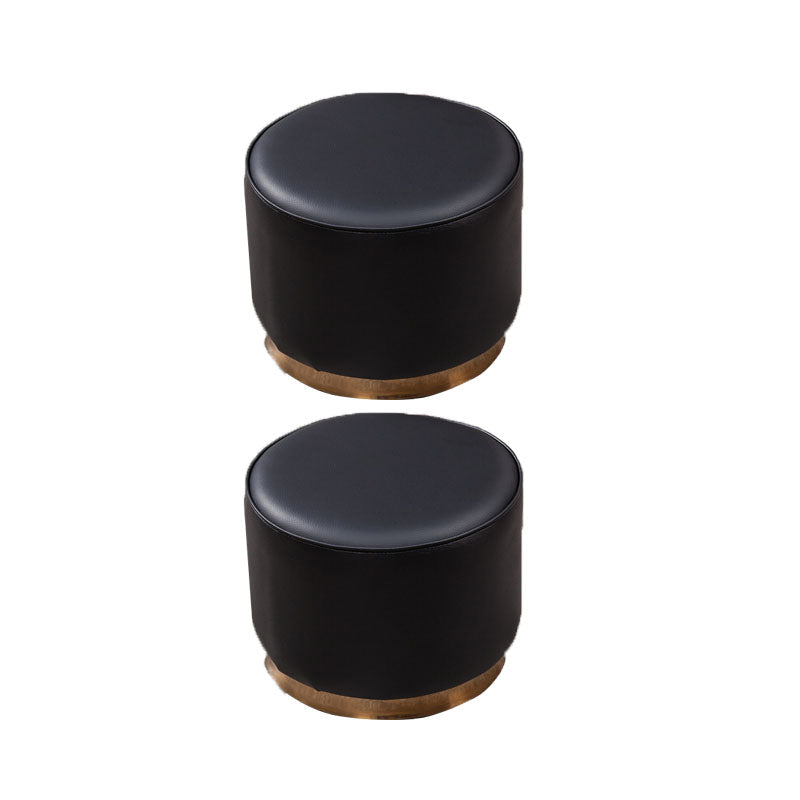 Glam Round Shape Ottoman Genuine Leather Upholstered Standard