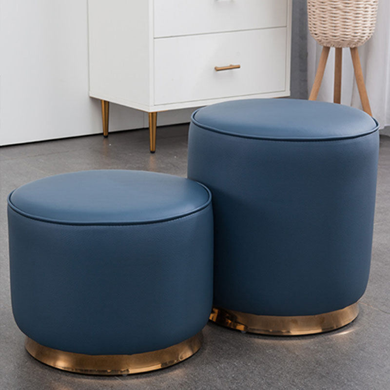 Glam Round Shape Ottoman Genuine Leather Upholstered Standard