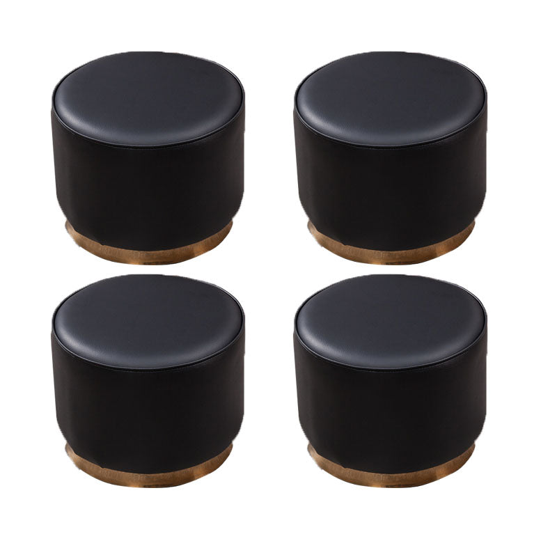 Glam Round Shape Ottoman Genuine Leather Upholstered Standard