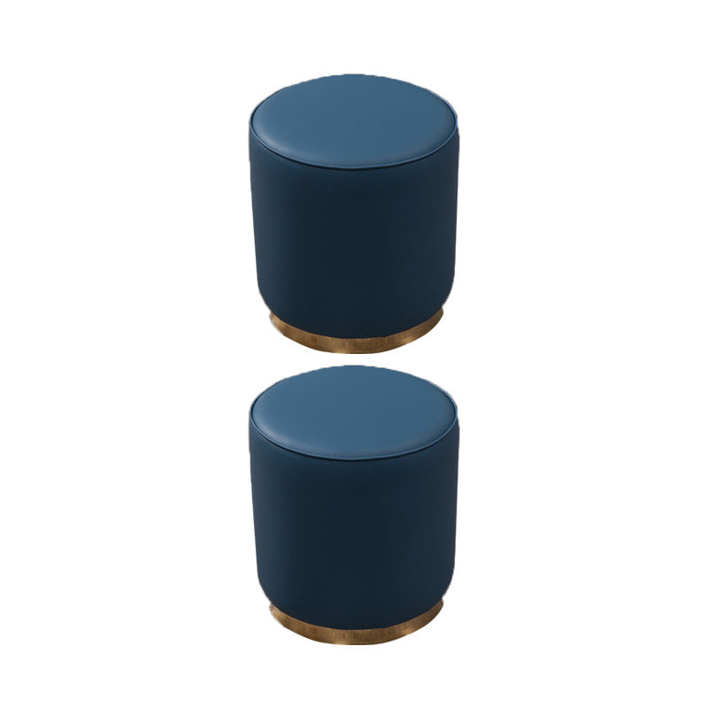 Glam Round Shape Ottoman Genuine Leather Upholstered Standard