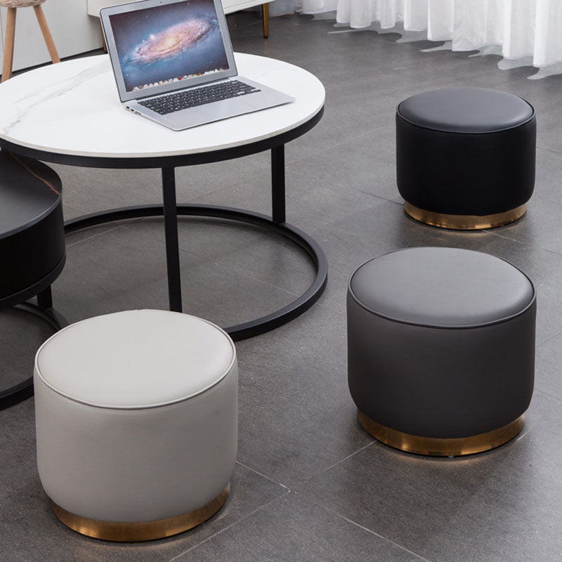 Glam Round Shape Ottoman Genuine Leather Upholstered Standard