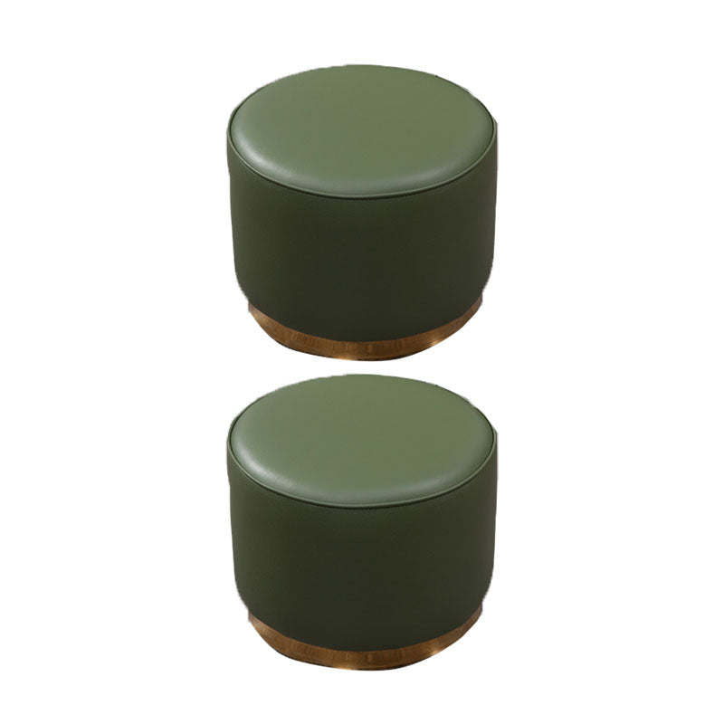 Glam Round Shape Ottoman Genuine Leather Upholstered Standard