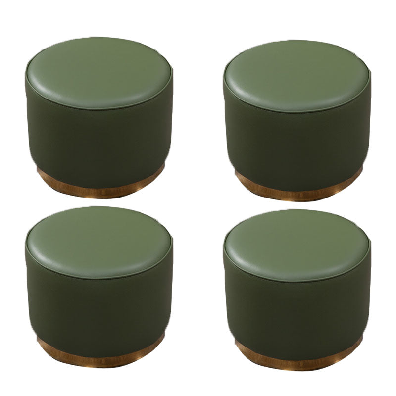 Glam Round Shape Ottoman Genuine Leather Upholstered Standard