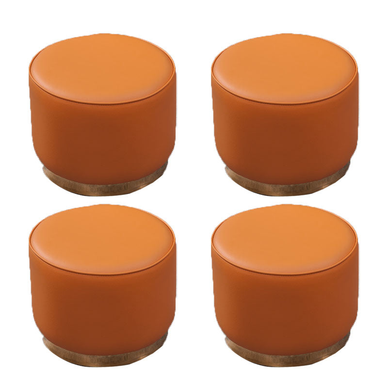 Glam Round Shape Ottoman Genuine Leather Upholstered Standard