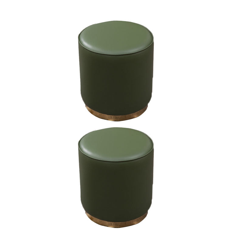 Glam Round Shape Ottoman Genuine Leather Upholstered Standard