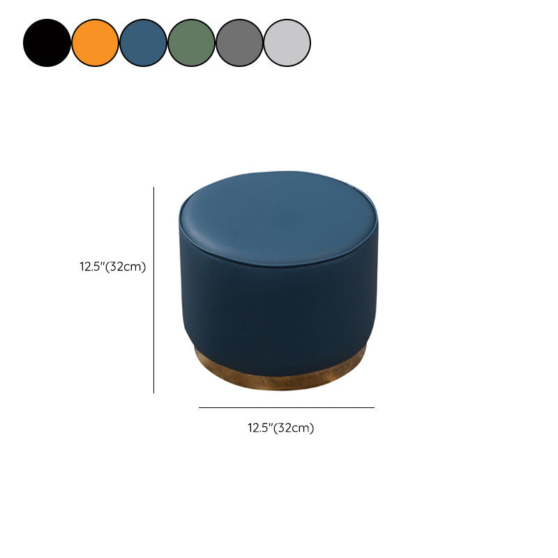 Glam Round Shape Ottoman Genuine Leather Upholstered Standard