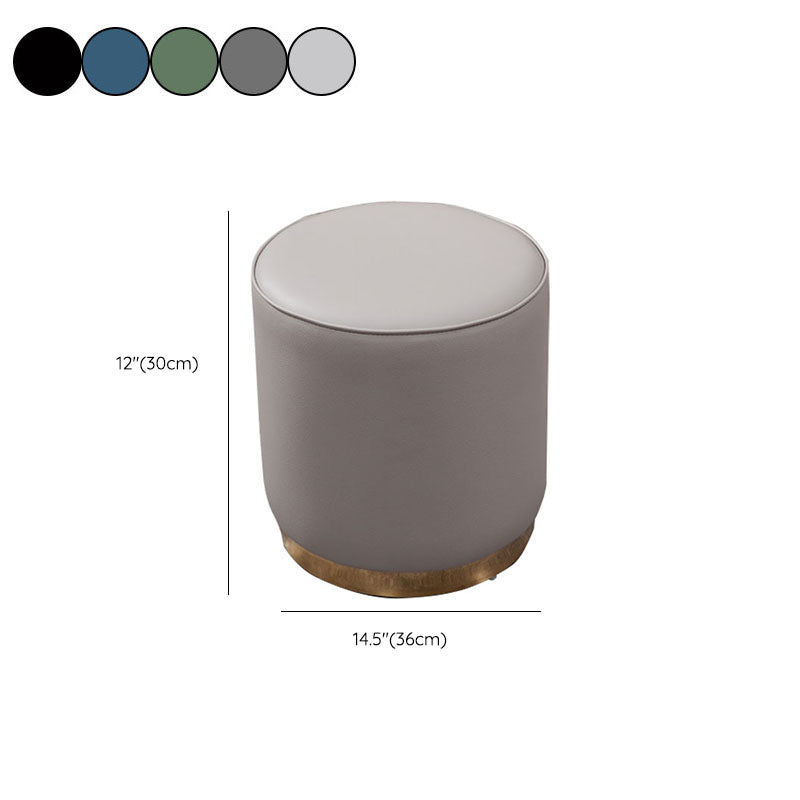 Glam Round Shape Ottoman Genuine Leather Upholstered Standard