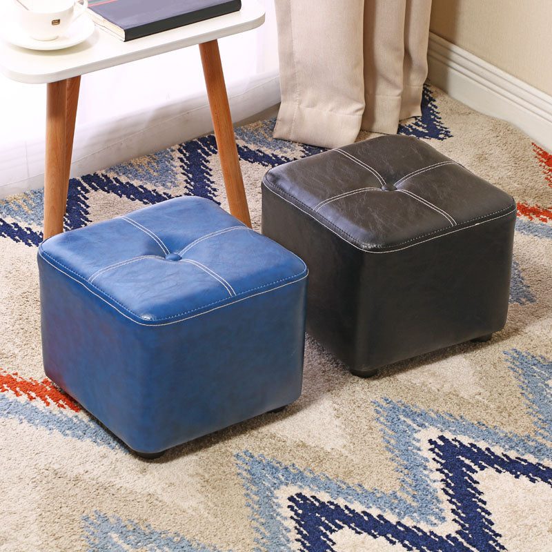 Contemporary Rectangle Shape Ottoman Faux Leather Standard with Tufted