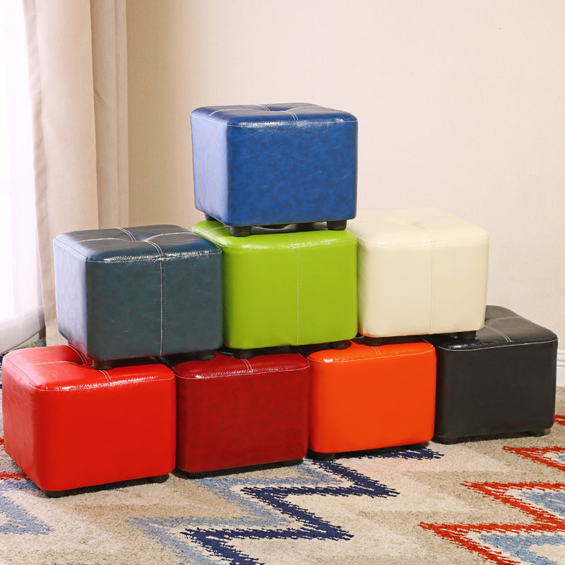 Contemporary Rectangle Shape Ottoman Faux Leather Standard with Tufted