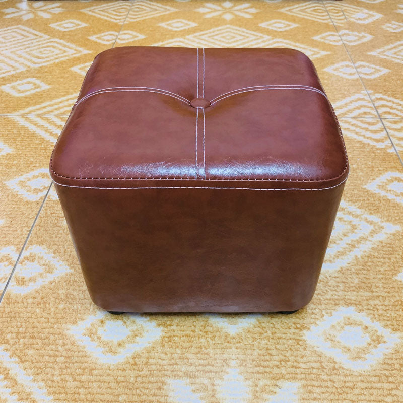 Contemporary Rectangle Shape Ottoman Faux Leather Standard with Tufted