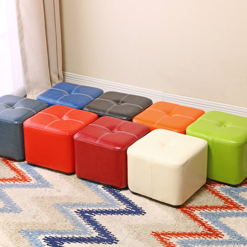 Contemporary Rectangle Shape Ottoman Faux Leather Standard with Tufted
