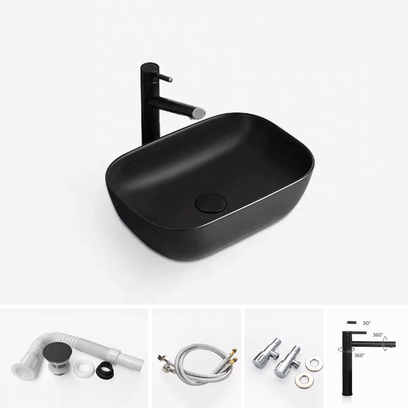 Modern Bathroom Sink Porcelain Rectangular with Pop-Up Drain and Faucet Wash Stand