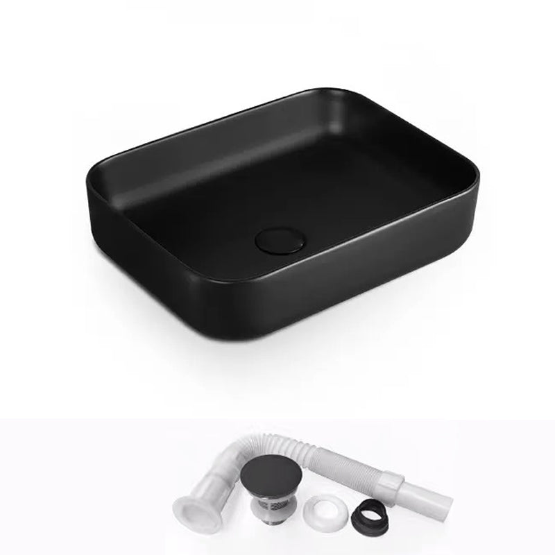 Modern Bathroom Sink Porcelain Rectangular with Pop-Up Drain and Faucet Wash Stand