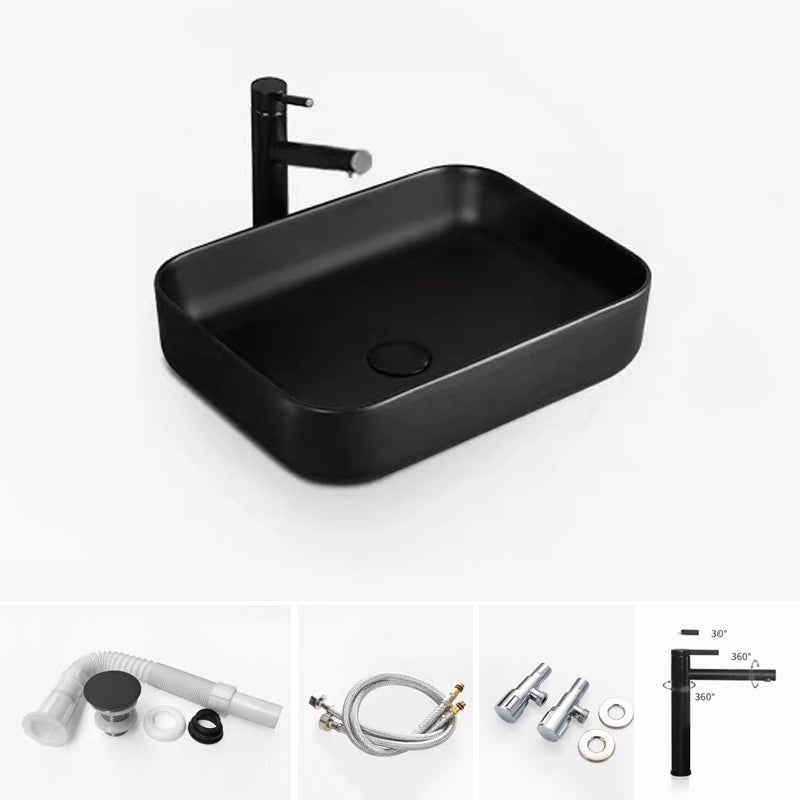 Modern Bathroom Sink Porcelain Rectangular with Pop-Up Drain and Faucet Wash Stand