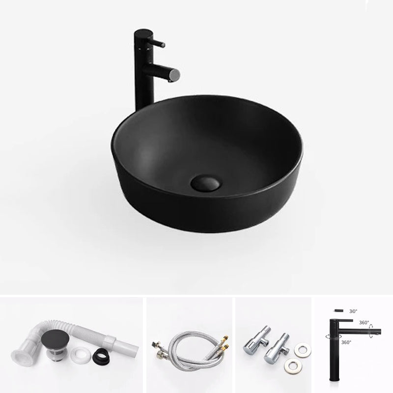Modern Bathroom Sink Porcelain Rectangular with Pop-Up Drain and Faucet Wash Stand