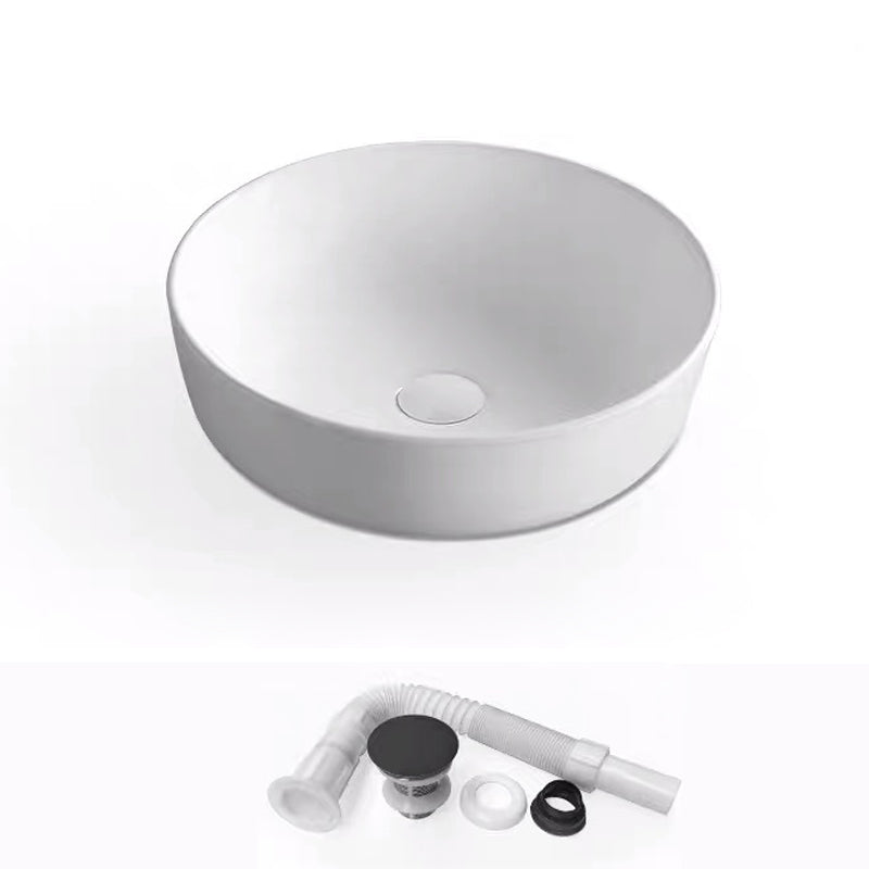 Modern Bathroom Sink Porcelain Rectangular with Pop-Up Drain and Faucet Wash Stand