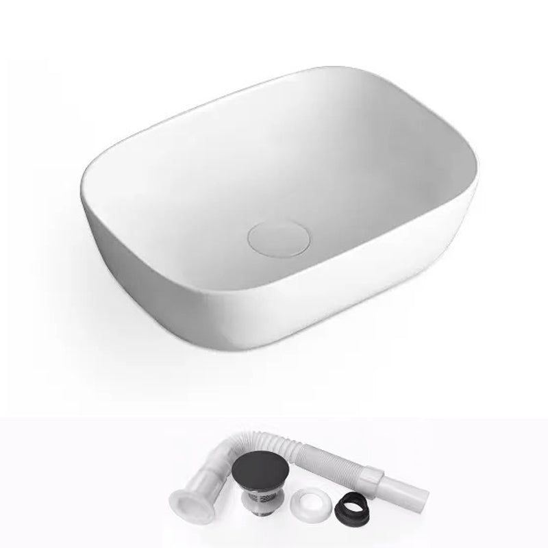 Modern Bathroom Sink Porcelain Rectangular with Pop-Up Drain and Faucet Wash Stand