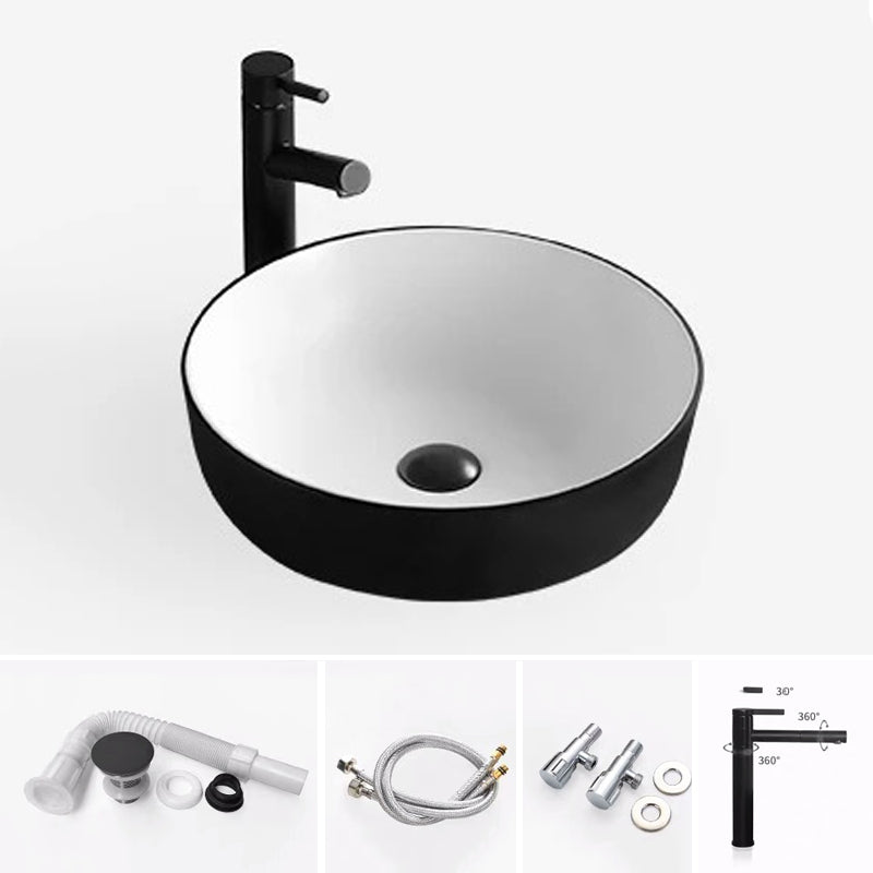 Modern Bathroom Sink Porcelain Rectangular with Pop-Up Drain and Faucet Wash Stand