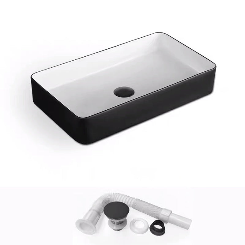 Modern Bathroom Sink Porcelain Rectangular with Pop-Up Drain and Faucet Wash Stand
