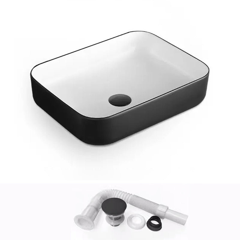 Modern Bathroom Sink Porcelain Rectangular with Pop-Up Drain and Faucet Wash Stand
