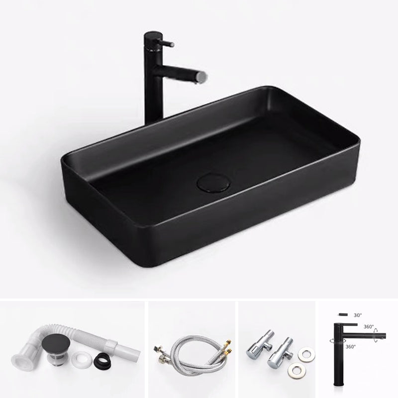 Modern Bathroom Sink Porcelain Rectangular with Pop-Up Drain and Faucet Wash Stand