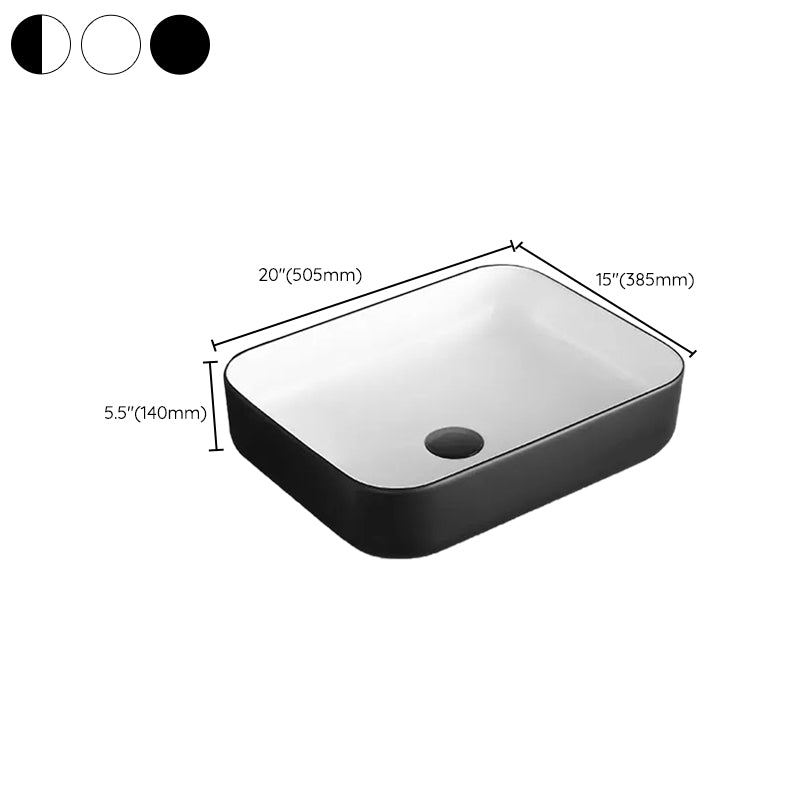 Modern Bathroom Sink Porcelain Rectangular with Pop-Up Drain and Faucet Wash Stand