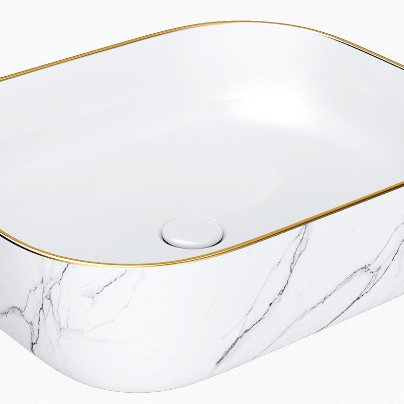 Modern Bathroom Sink Porcelain Pop-Up Drain Solid Color Rectangular Vessel