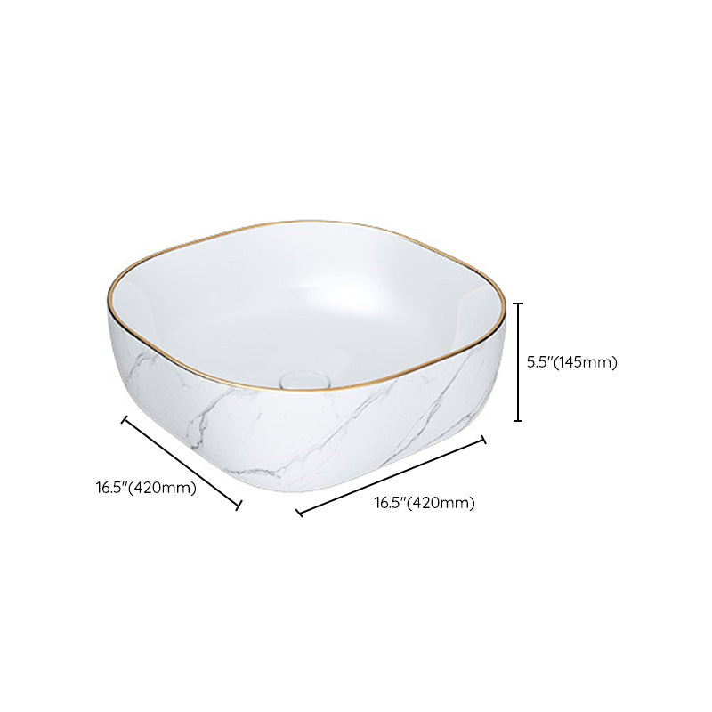 Modern Bathroom Sink Porcelain Pop-Up Drain Solid Color Rectangular Vessel