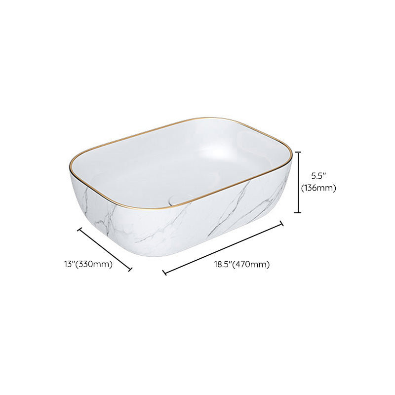 Modern Bathroom Sink Porcelain Pop-Up Drain Solid Color Rectangular Vessel