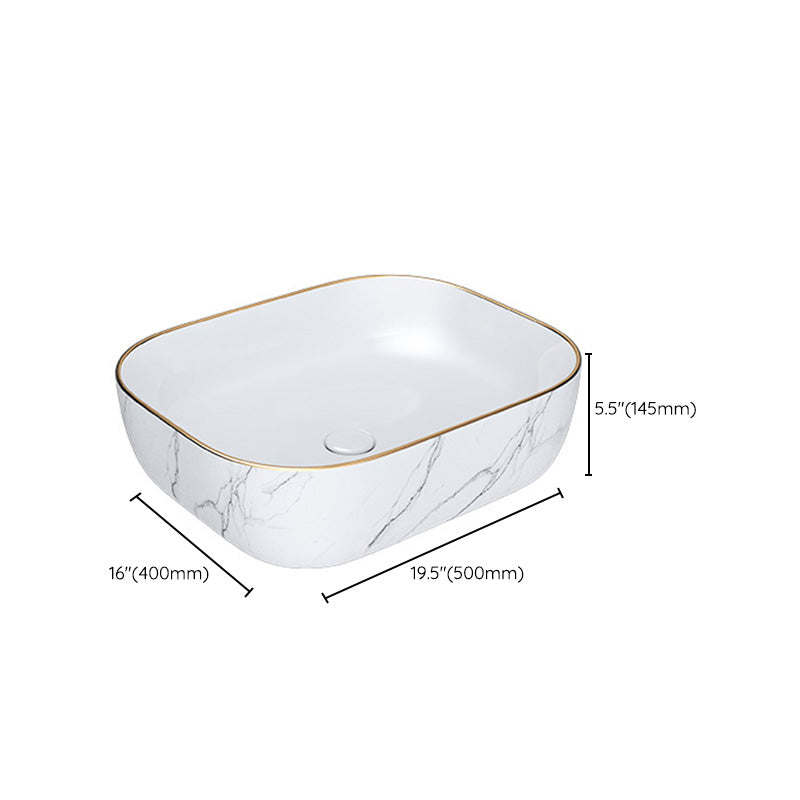 Modern Bathroom Sink Porcelain Pop-Up Drain Solid Color Rectangular Vessel