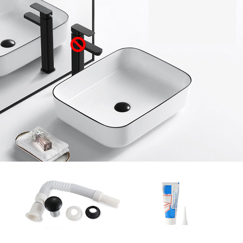 Modern Bathroom Sink Porcelain Pop-Up Drain Rectangular Vessel Sink