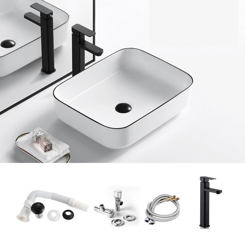 Modern Bathroom Sink Porcelain Pop-Up Drain Rectangular Vessel Sink