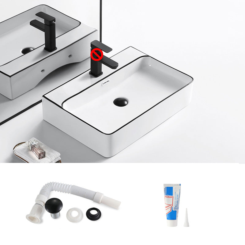 Modern Bathroom Sink Porcelain Pop-Up Drain Rectangular Vessel Sink