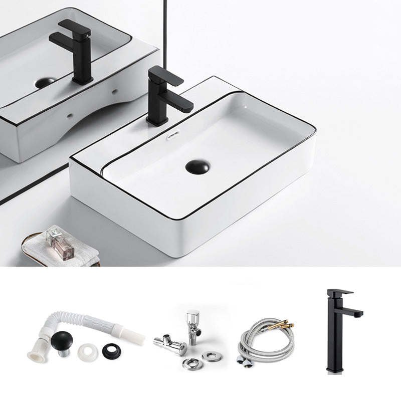 Modern Bathroom Sink Porcelain Pop-Up Drain Rectangular Vessel Sink
