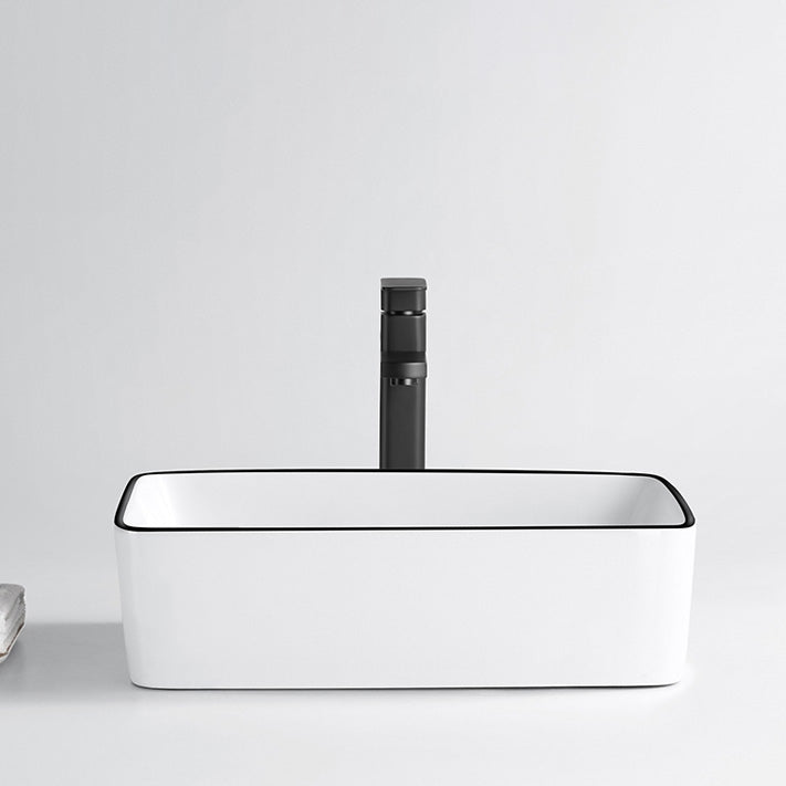 Modern Bathroom Sink Porcelain Pop-Up Drain Rectangular Vessel Sink