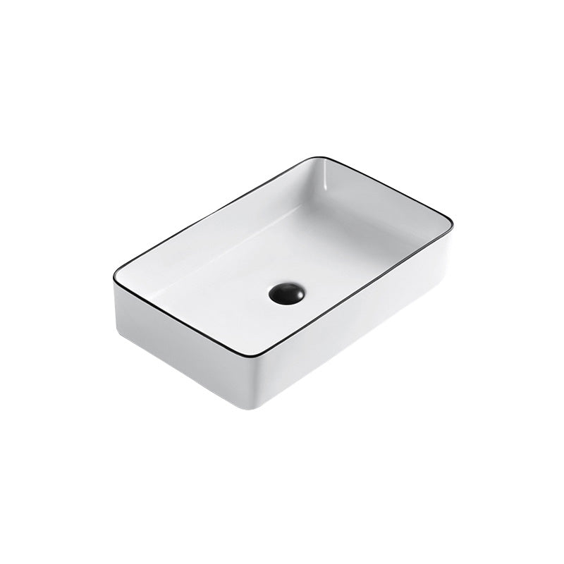 Modern Bathroom Sink Porcelain Pop-Up Drain Rectangular Vessel Sink