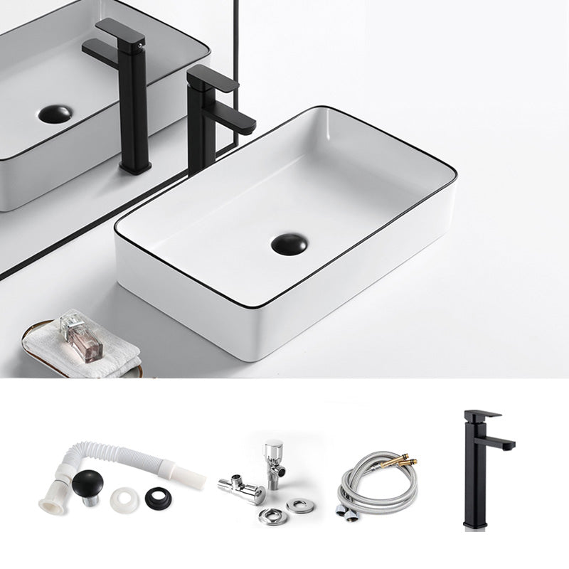 Modern Bathroom Sink Porcelain Pop-Up Drain Rectangular Vessel Sink