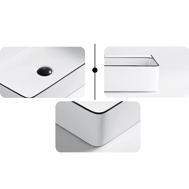 Modern Bathroom Sink Porcelain Pop-Up Drain Rectangular Vessel Sink