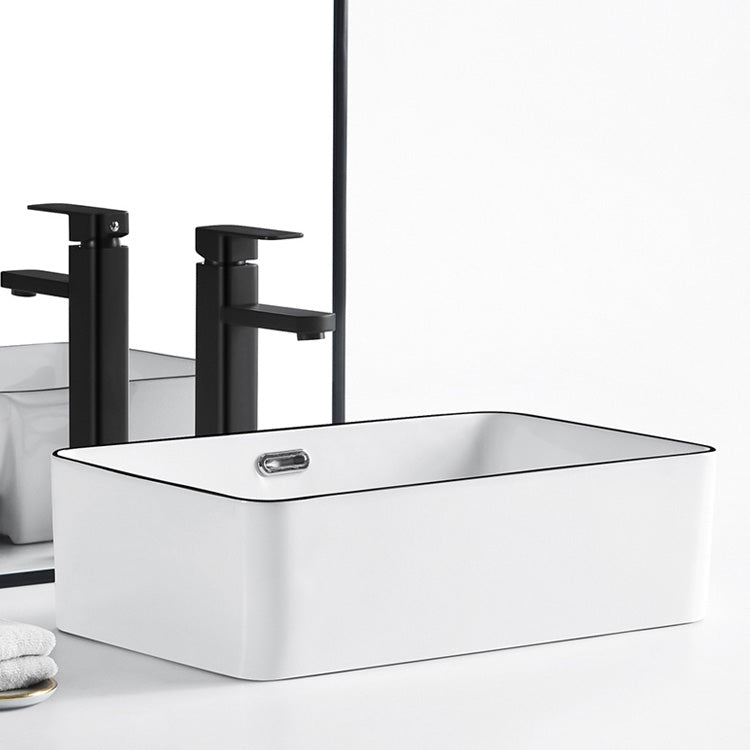 Modern Bathroom Sink Porcelain Pop-Up Drain Rectangular Vessel Sink